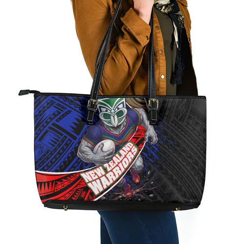 New Zealand Warriors Rugby Leather Tote Bag Tribal Polynesian Power Art - Lightning Mascot