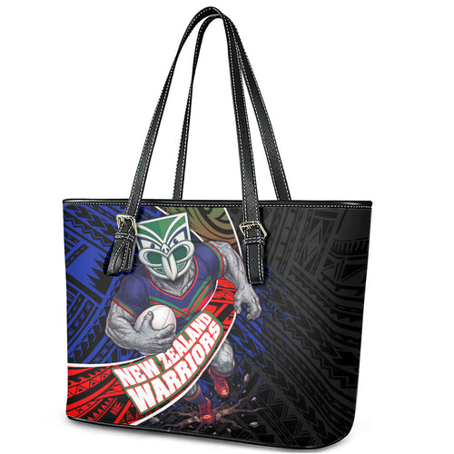 New Zealand Warriors Rugby Leather Tote Bag Tribal Polynesian Power Art - Lightning Mascot