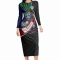 New Zealand Warriors Rugby Long Sleeve Bodycon Dress Tribal Polynesian Power Art - Lightning Mascot