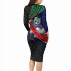 New Zealand Warriors Rugby Long Sleeve Bodycon Dress Tribal Polynesian Power Art - Lightning Mascot