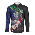 New Zealand Warriors Rugby Long Sleeve Button Shirt Tribal Polynesian Power Art - Lightning Mascot