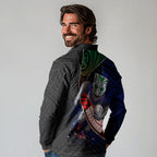 New Zealand Warriors Rugby Long Sleeve Polo Shirt Tribal Polynesian Power Art - Lightning Mascot