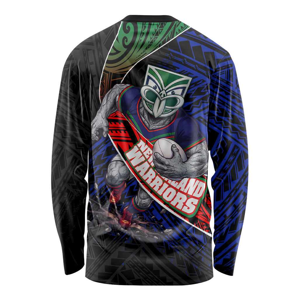 New Zealand Warriors Rugby Long Sleeve Shirt Tribal Polynesian Power Art - Lightning Mascot
