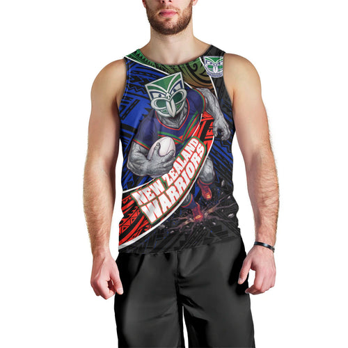 New Zealand Warriors Rugby Men Tank Top Tribal Polynesian Power Art - Lightning Mascot