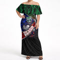 New Zealand Warriors Rugby Off Shoulder Maxi Dress Tribal Polynesian Power Art - Lightning Mascot
