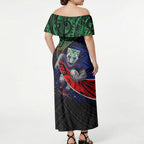 New Zealand Warriors Rugby Off Shoulder Maxi Dress Tribal Polynesian Power Art - Lightning Mascot