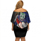 New Zealand Warriors Rugby Off Shoulder Short Dress Tribal Polynesian Power Art - Lightning Mascot