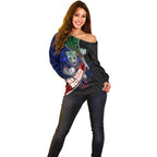 New Zealand Warriors Rugby Off Shoulder Sweater Tribal Polynesian Power Art - Lightning Mascot