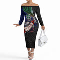 New Zealand Warriors Rugby Off The Shoulder Long Sleeve Dress Tribal Polynesian Power Art - Lightning Mascot
