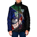 New Zealand Warriors Rugby Padded Jacket Tribal Polynesian Power Art - Lightning Mascot
