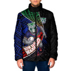 New Zealand Warriors Rugby Padded Jacket Tribal Polynesian Power Art - Lightning Mascot