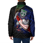 New Zealand Warriors Rugby Padded Jacket Tribal Polynesian Power Art - Lightning Mascot