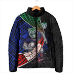 New Zealand Warriors Rugby Padded Jacket Tribal Polynesian Power Art - Lightning Mascot