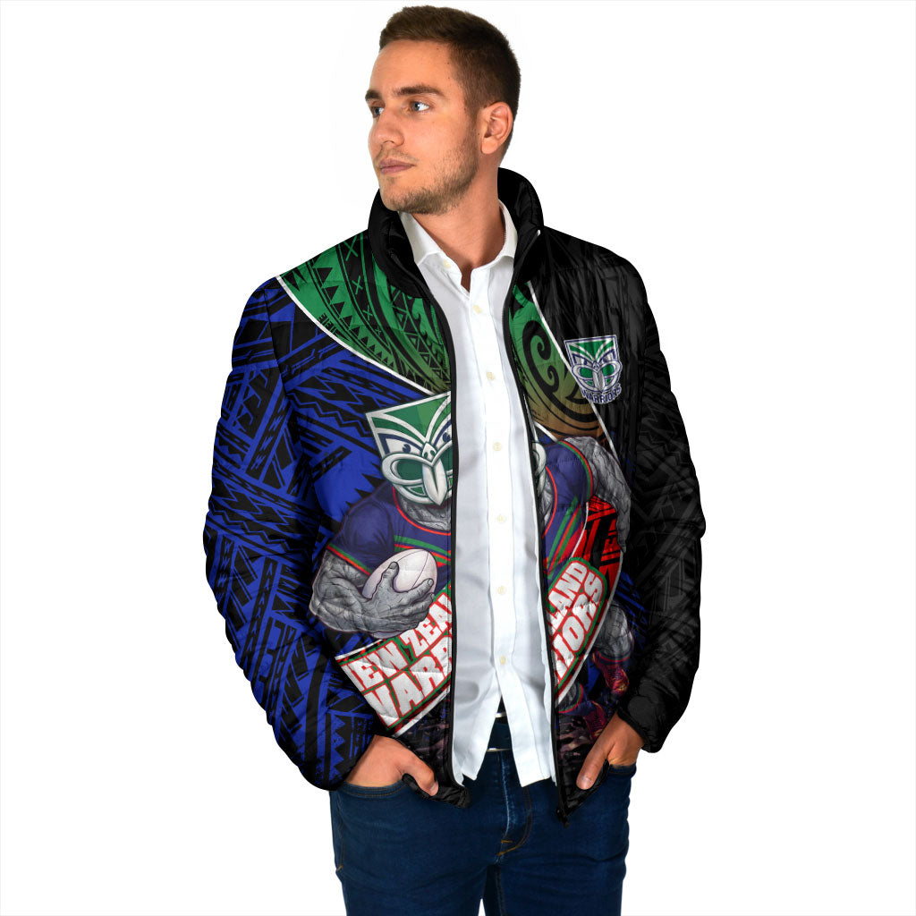 New Zealand Warriors Rugby Padded Jacket Tribal Polynesian Power Art - Lightning Mascot
