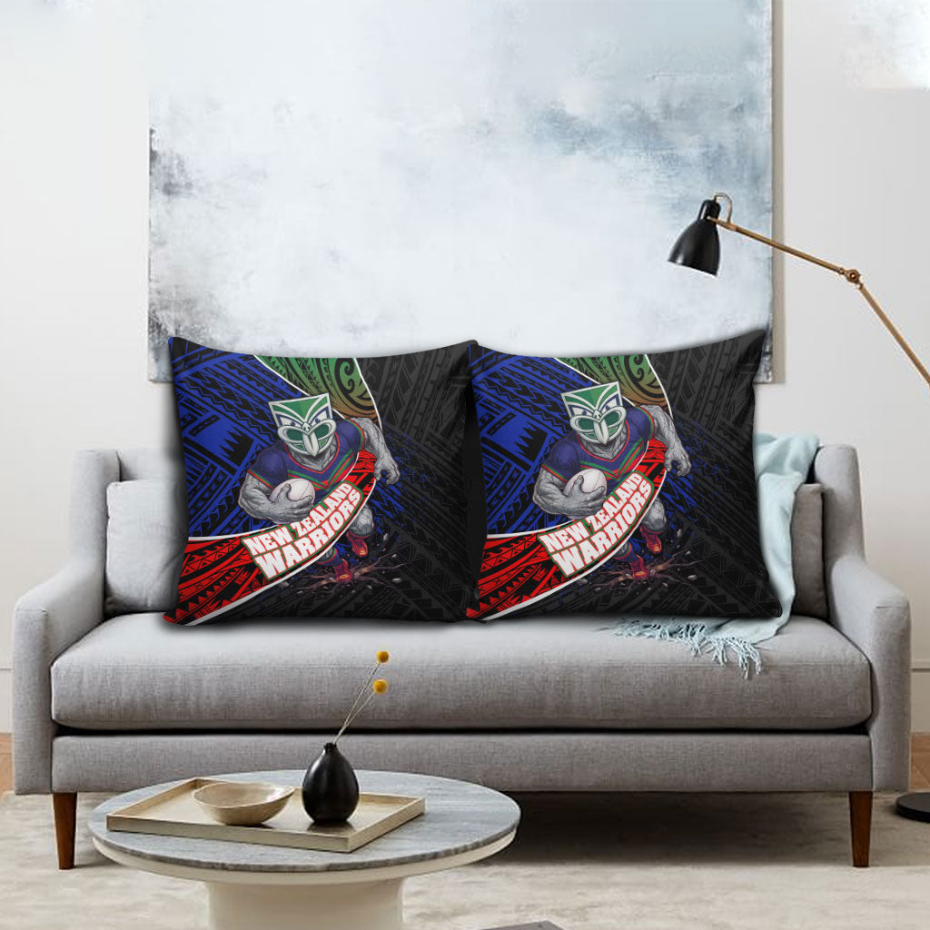 New Zealand Warriors Rugby Pillow Cover Tribal Polynesian Power Art - Lightning Mascot