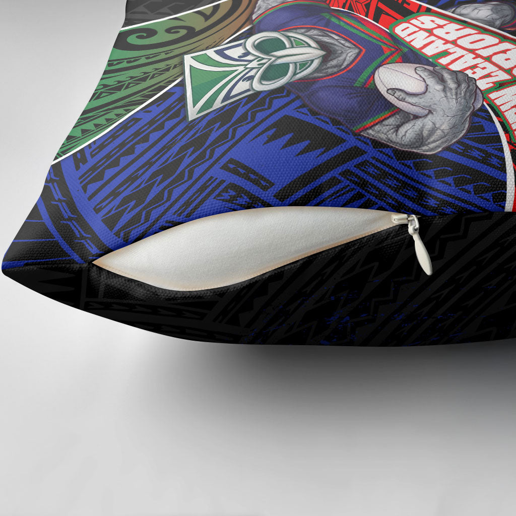 New Zealand Warriors Rugby Pillow Cover Tribal Polynesian Power Art - Lightning Mascot