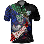 New Zealand Warriors Rugby Polo Shirt Tribal Polynesian Power Art - Lightning Mascot