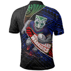 New Zealand Warriors Rugby Polo Shirt Tribal Polynesian Power Art - Lightning Mascot