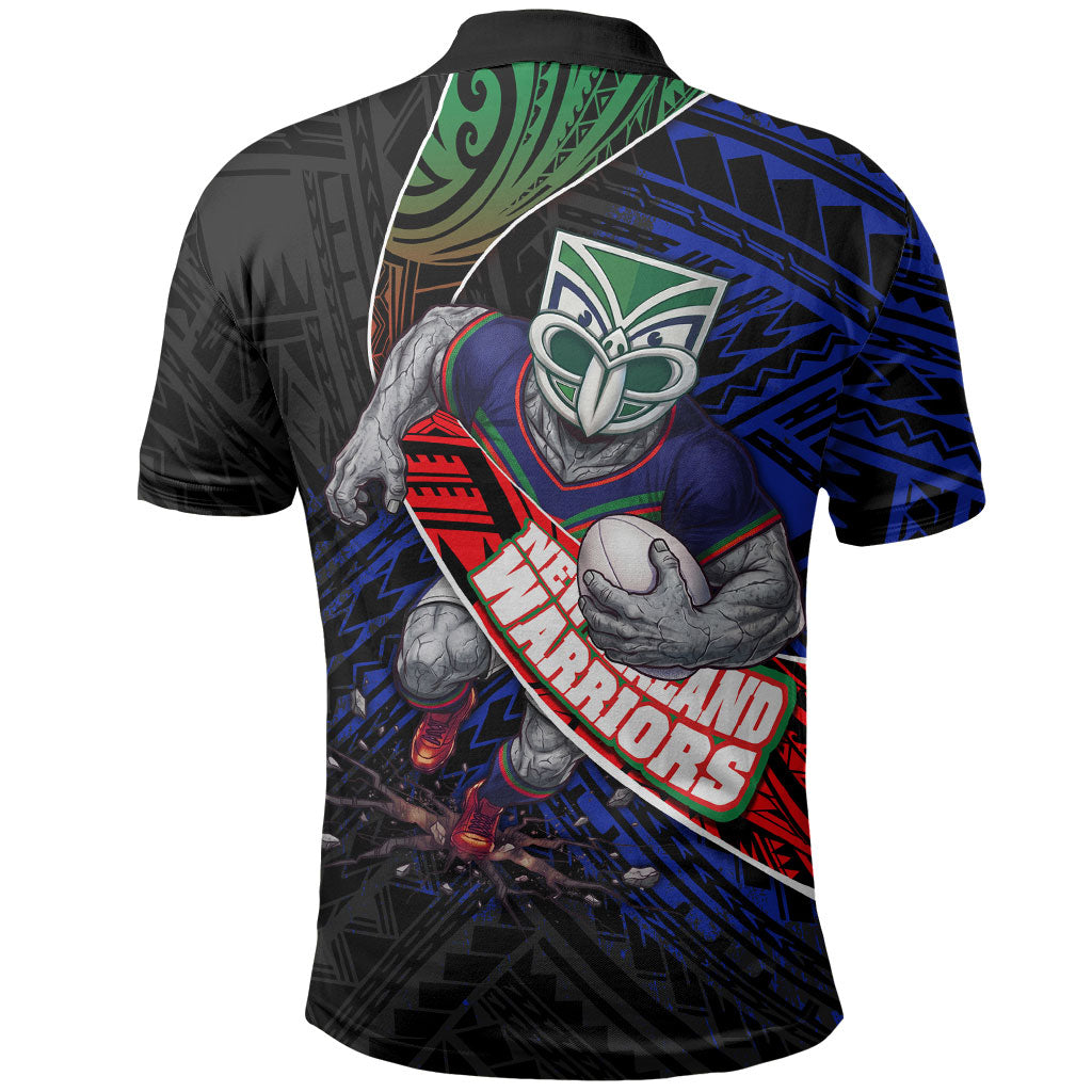 New Zealand Warriors Rugby Polo Shirt Tribal Polynesian Power Art - Lightning Mascot