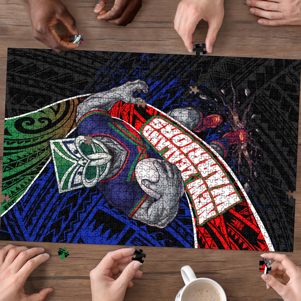 New Zealand Warriors Rugby Puzzle Tribal Polynesian Power Art - Lightning Mascot