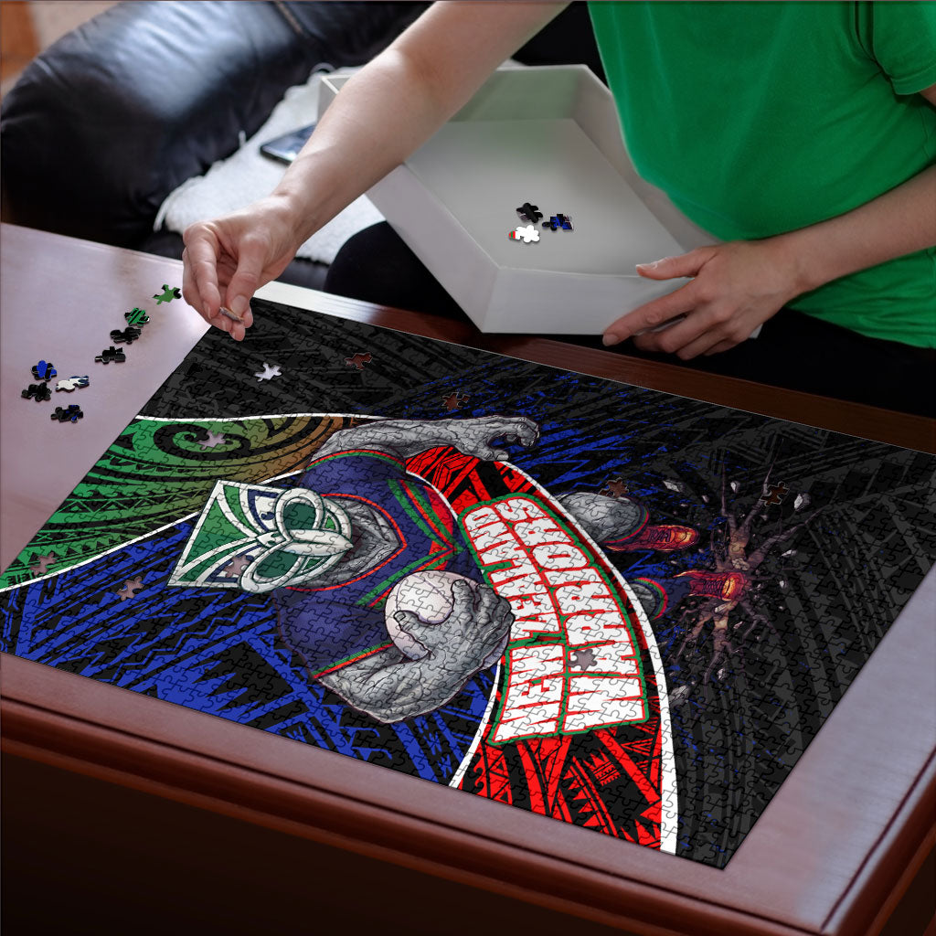 New Zealand Warriors Rugby Puzzle Tribal Polynesian Power Art - Lightning Mascot