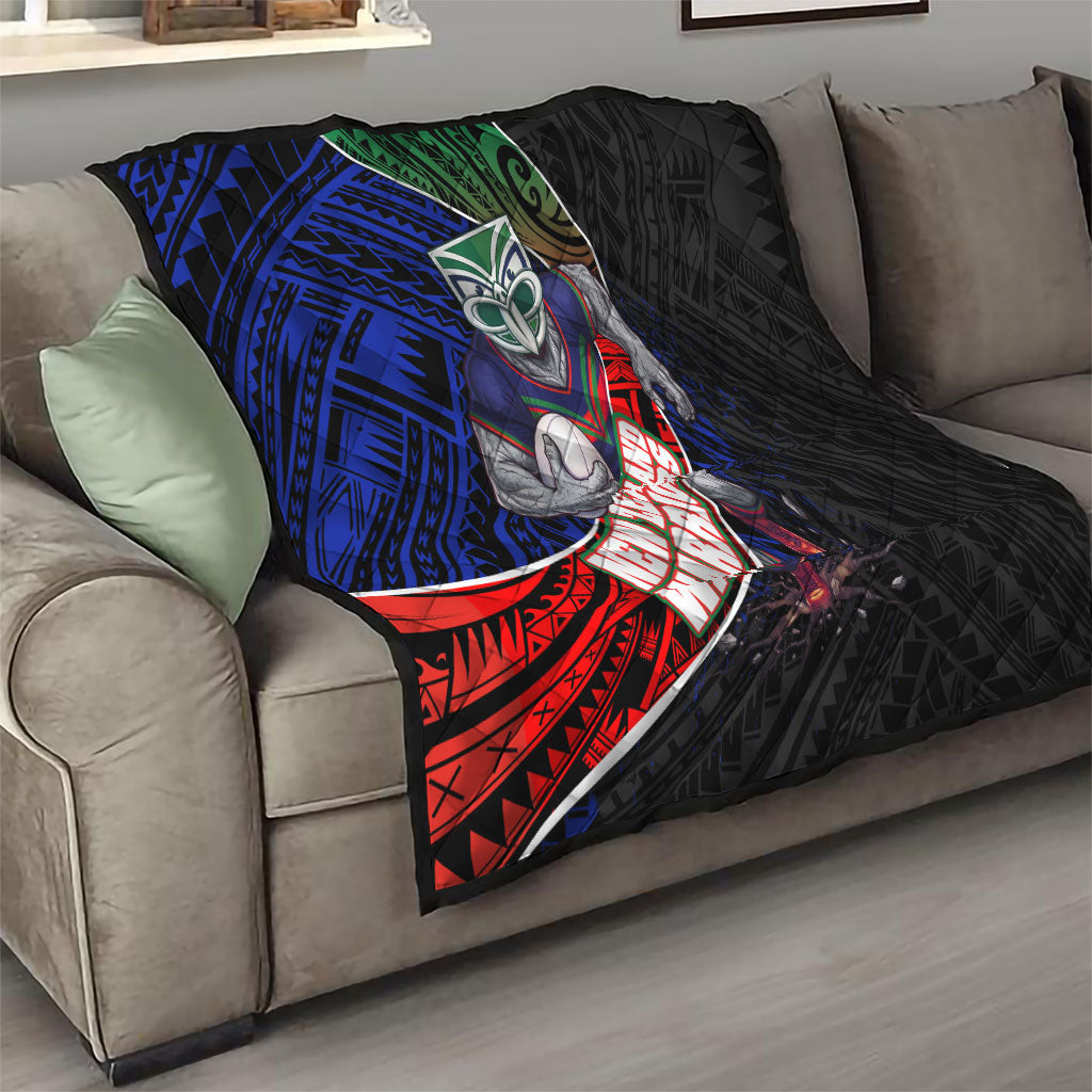 New Zealand Warriors Rugby Quilt Tribal Polynesian Power Art - Lightning Mascot