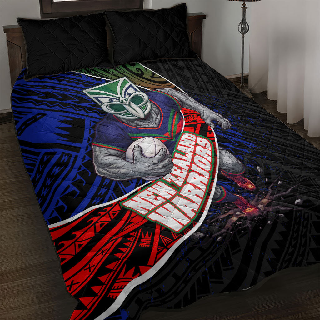 New Zealand Warriors Rugby Quilt Bed Set Tribal Polynesian Power Art - Lightning Mascot