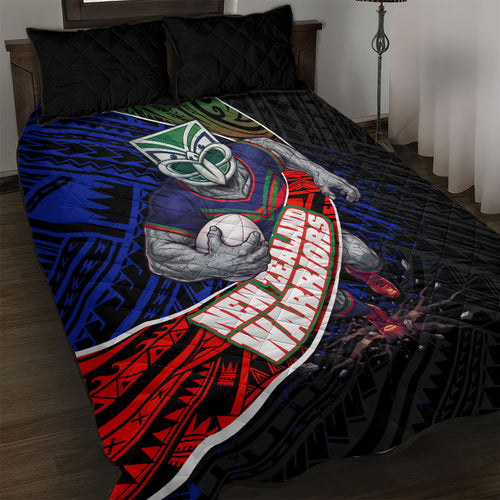 New Zealand Warriors Rugby Quilt Bed Set Tribal Polynesian Power Art - Lightning Mascot