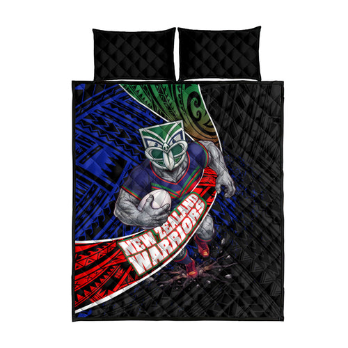 New Zealand Warriors Rugby Quilt Bed Set Tribal Polynesian Power Art - Lightning Mascot