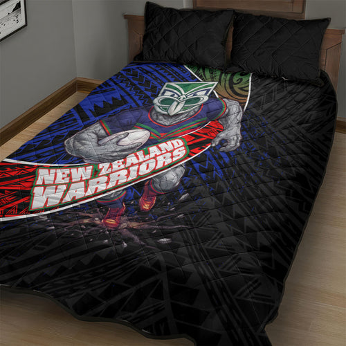 New Zealand Warriors Rugby Quilt Bed Set Tribal Polynesian Power Art - Lightning Mascot
