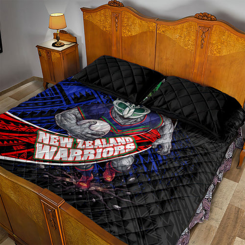 New Zealand Warriors Rugby Quilt Bed Set Tribal Polynesian Power Art - Lightning Mascot
