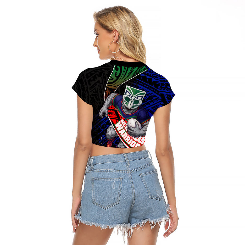 New Zealand Warriors Rugby Raglan Cropped T Shirt Tribal Polynesian Power Art - Lightning Mascot
