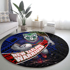 New Zealand Warriors Rugby Round Carpet Tribal Polynesian Power Art - Lightning Mascot