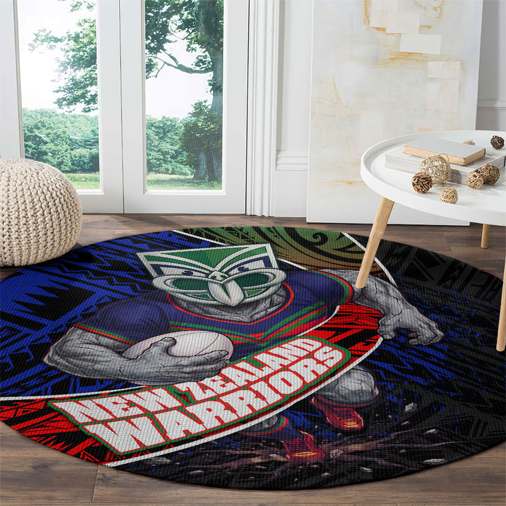 New Zealand Warriors Rugby Round Carpet Tribal Polynesian Power Art - Lightning Mascot