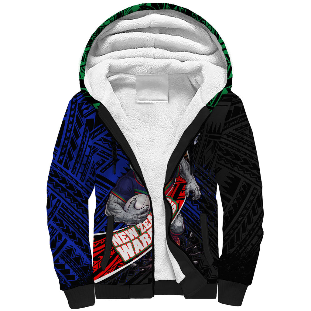New Zealand Warriors Rugby Sherpa Hoodie Tribal Polynesian Power Art - Lightning Mascot