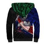 New Zealand Warriors Rugby Sherpa Hoodie Tribal Polynesian Power Art - Lightning Mascot