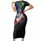 New Zealand Warriors Rugby Short Sleeve Bodycon Dress Tribal Polynesian Power Art - Lightning Mascot
