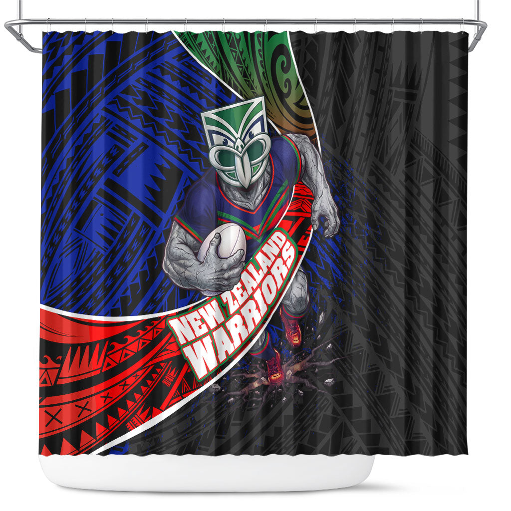 New Zealand Warriors Rugby Shower Curtain Tribal Polynesian Power Art - Lightning Mascot
