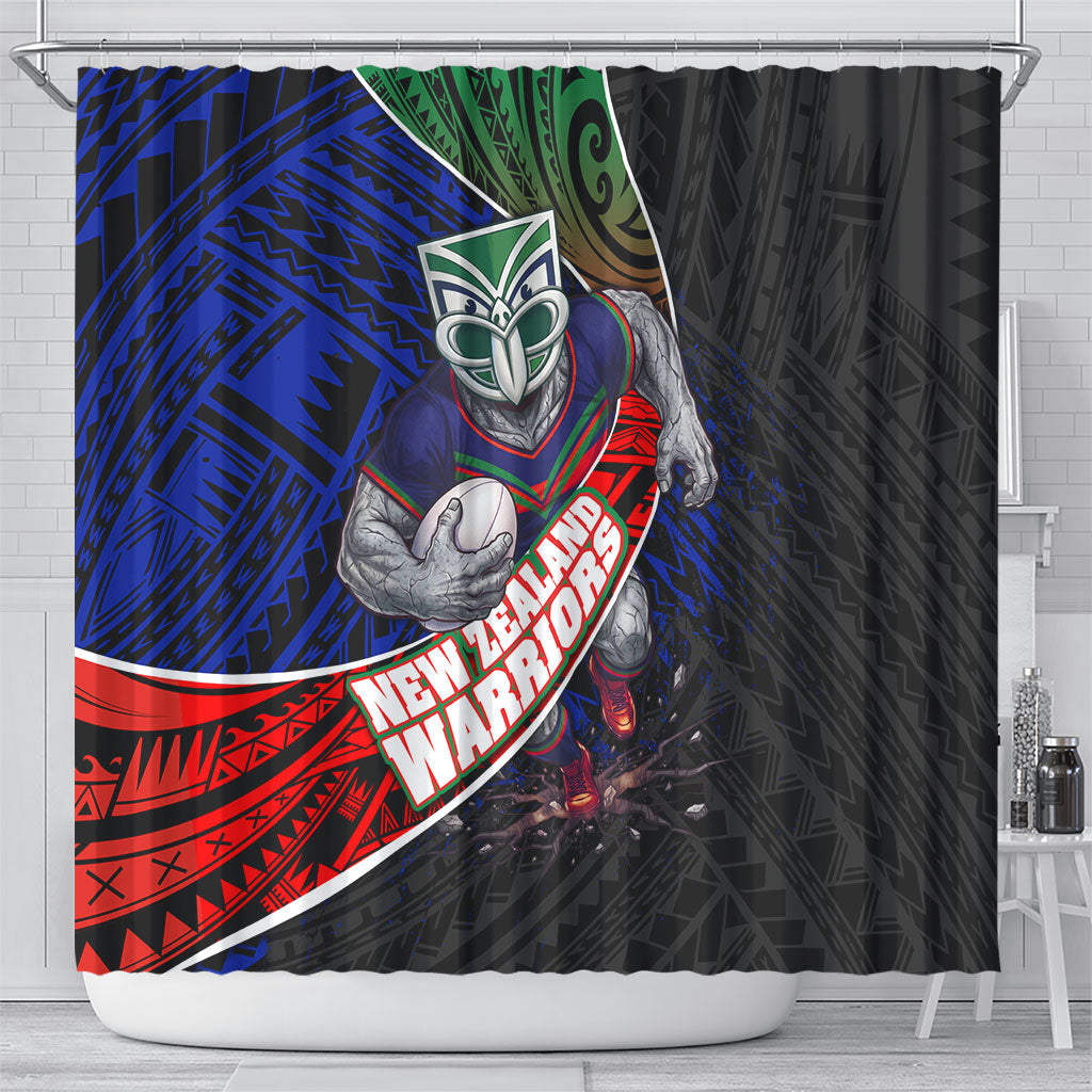 New Zealand Warriors Rugby Shower Curtain Tribal Polynesian Power Art - Lightning Mascot