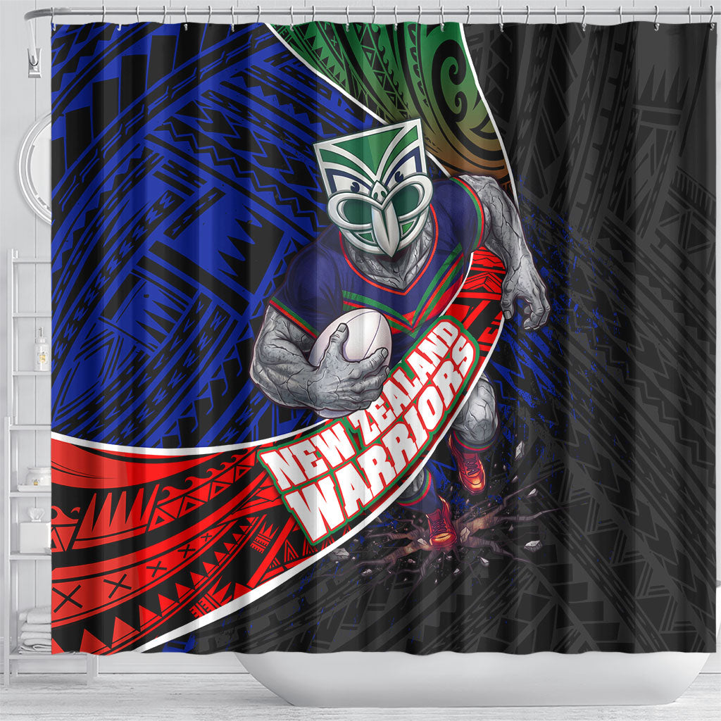 New Zealand Warriors Rugby Shower Curtain Tribal Polynesian Power Art - Lightning Mascot