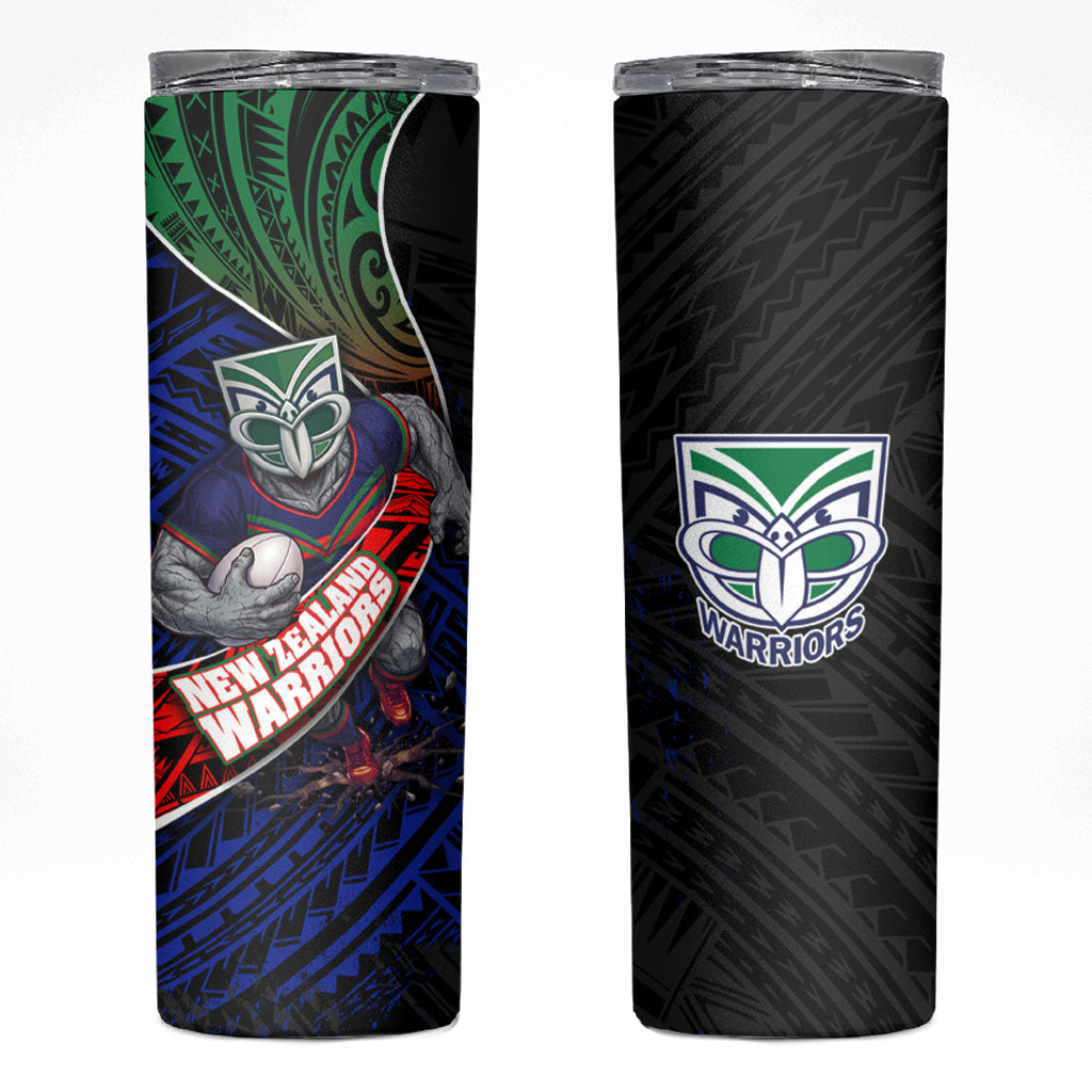 New Zealand Warriors Rugby Skinny Tumbler Tribal Polynesian Power Art - Lightning Mascot