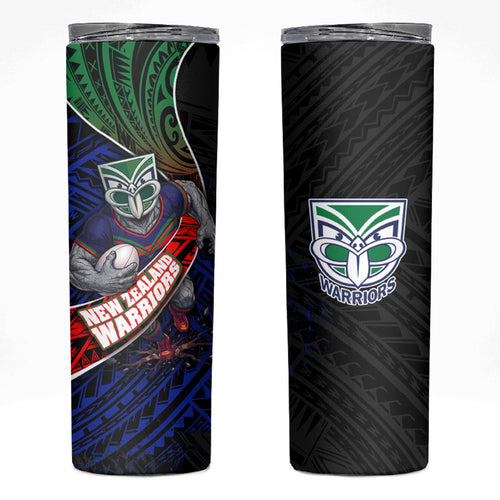 New Zealand Warriors Rugby Skinny Tumbler Tribal Polynesian Power Art - Lightning Mascot