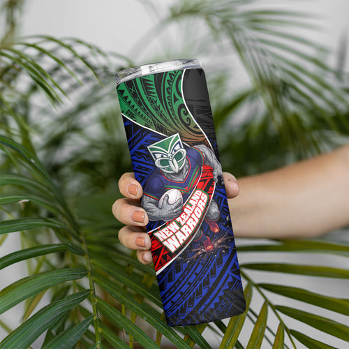 New Zealand Warriors Rugby Skinny Tumbler Tribal Polynesian Power Art - Lightning Mascot
