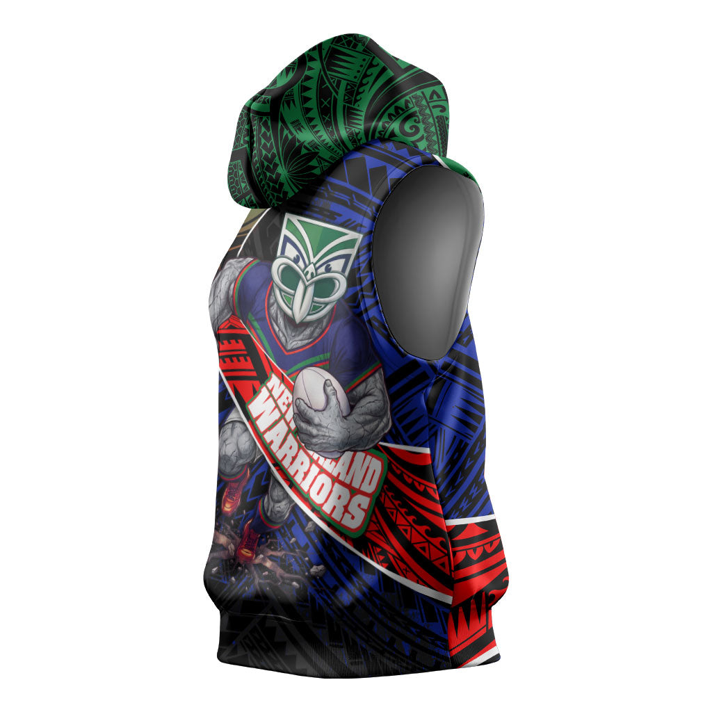 New Zealand Warriors Rugby Sleeveless Hoodie Tribal Polynesian Power Art - Lightning Mascot