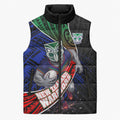 New Zealand Warriors Rugby Sleeveless Puffer Jacket Tribal Polynesian Power Art - Lightning Mascot