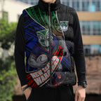 New Zealand Warriors Rugby Sleeveless Puffer Jacket Tribal Polynesian Power Art - Lightning Mascot