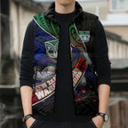 New Zealand Warriors Rugby Sleeveless Puffer Jacket Tribal Polynesian Power Art - Lightning Mascot