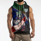New Zealand Warriors Rugby Sleeveless Zip Hoodie Tribal Polynesian Power Art - Lightning Mascot