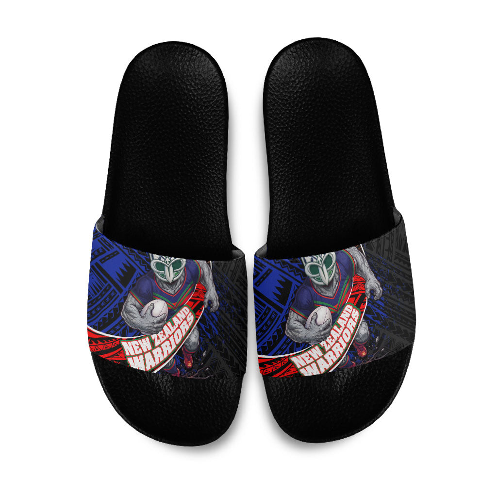 New Zealand Warriors Rugby Slide Sandals Tribal Polynesian Power Art - Lightning Mascot