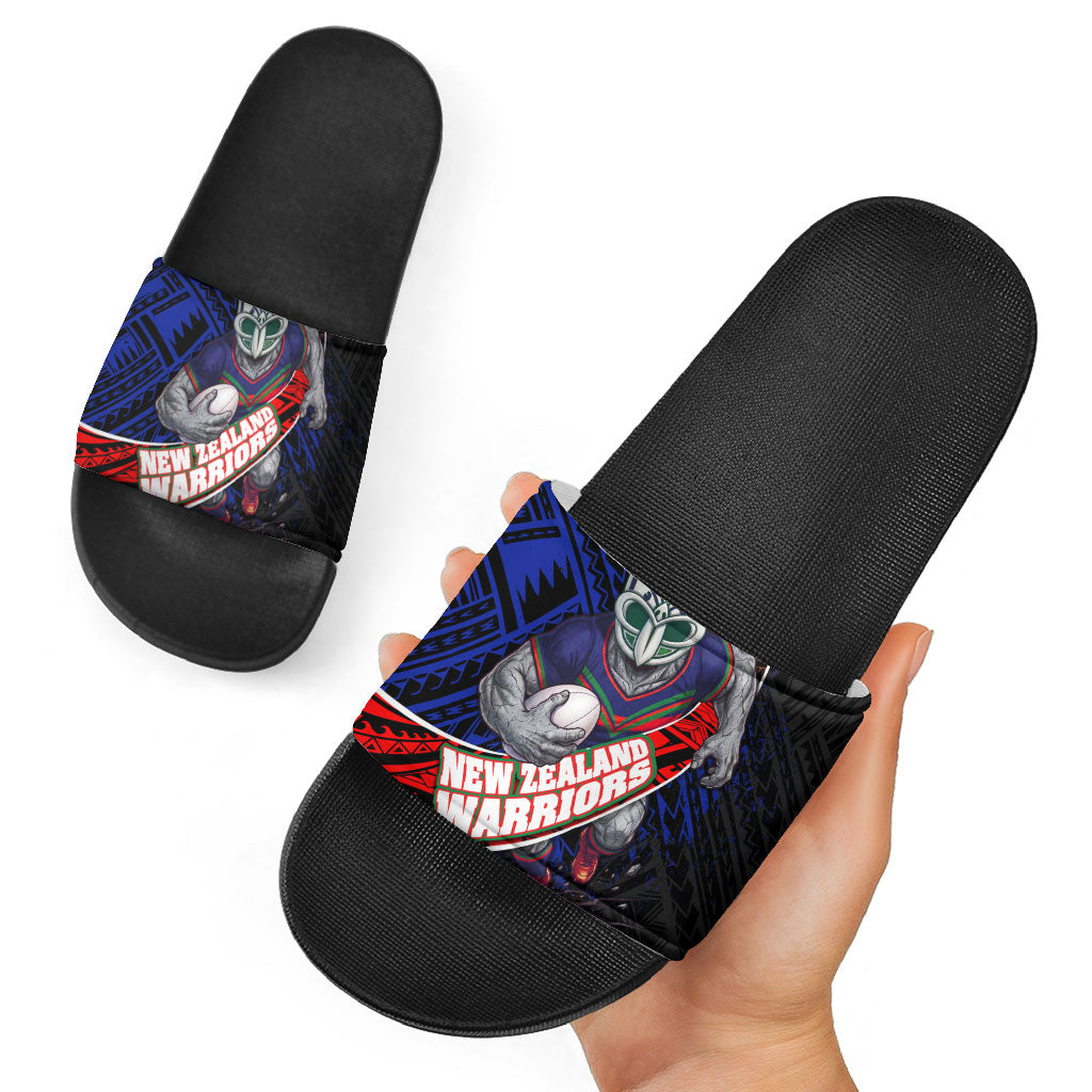 New Zealand Warriors Rugby Slide Sandals Tribal Polynesian Power Art - Lightning Mascot